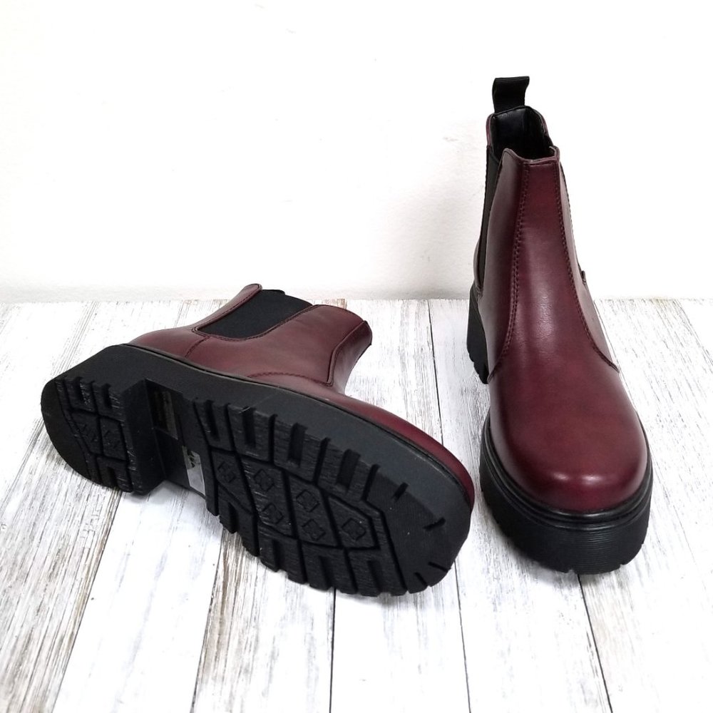 Restocked Wine Chelsea Combat Boots Ankle Bootie - Picture 4 of 4